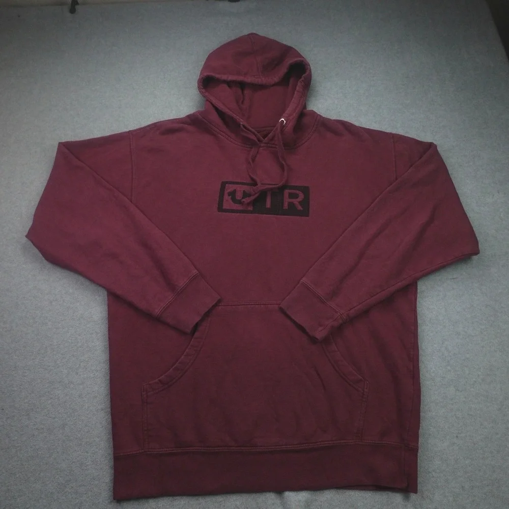 True Religion Hoodie Mens Large‎ Maroon Casual Pullover Logo Sweatshirt
